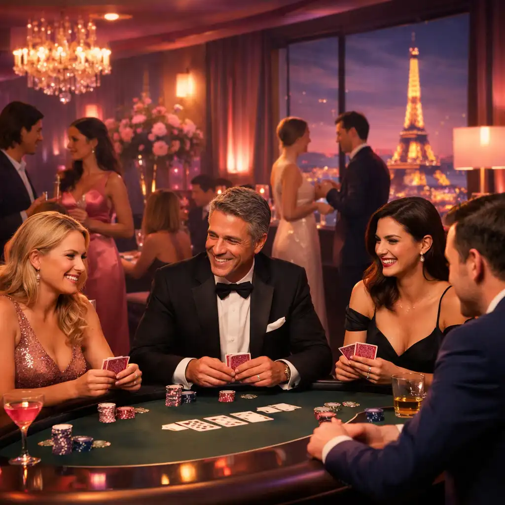 Ambiance de soirée poker élégante et festive à Paris