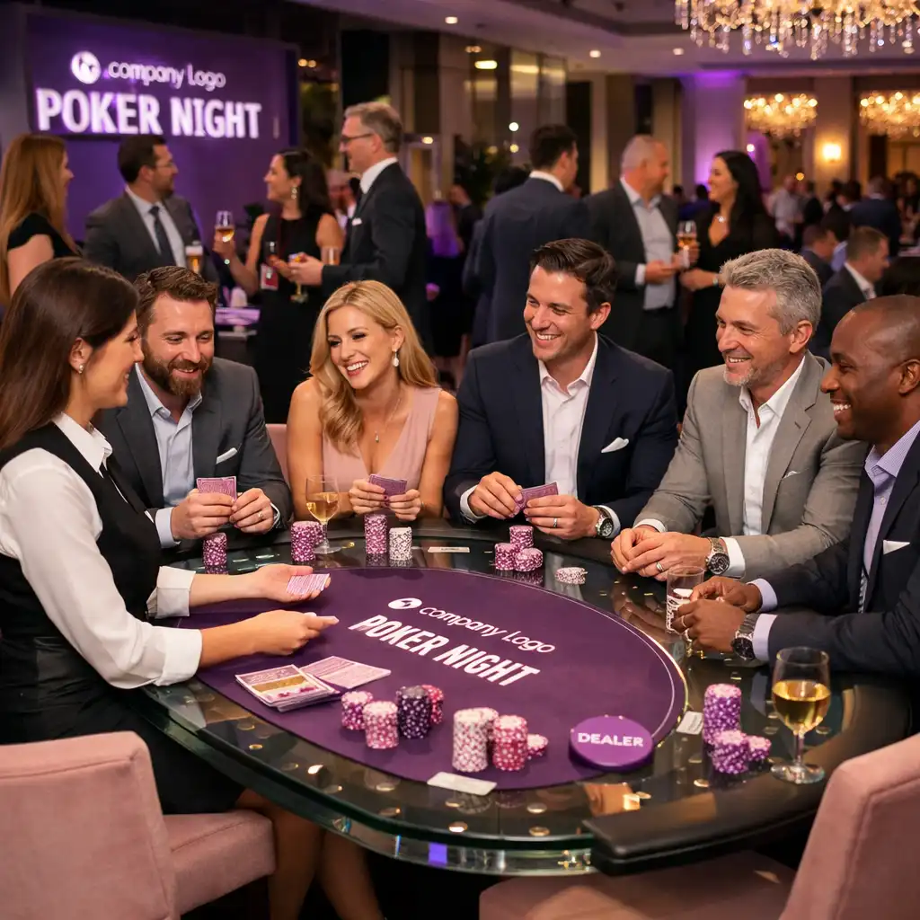 Animation poker lors d’un événement d’entreprise avec collaborateurs réunis autour de la table
