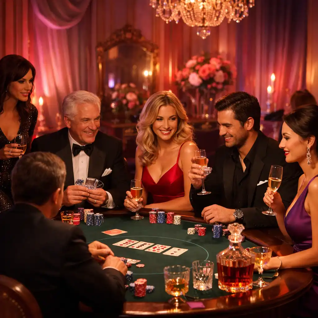 Ambiance de soirée poker glamour et feutrée en France